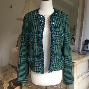 Anna Sui houndstooth green embellished jacket